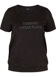 T-shirt van biologisch katoen met smokwerk, Black