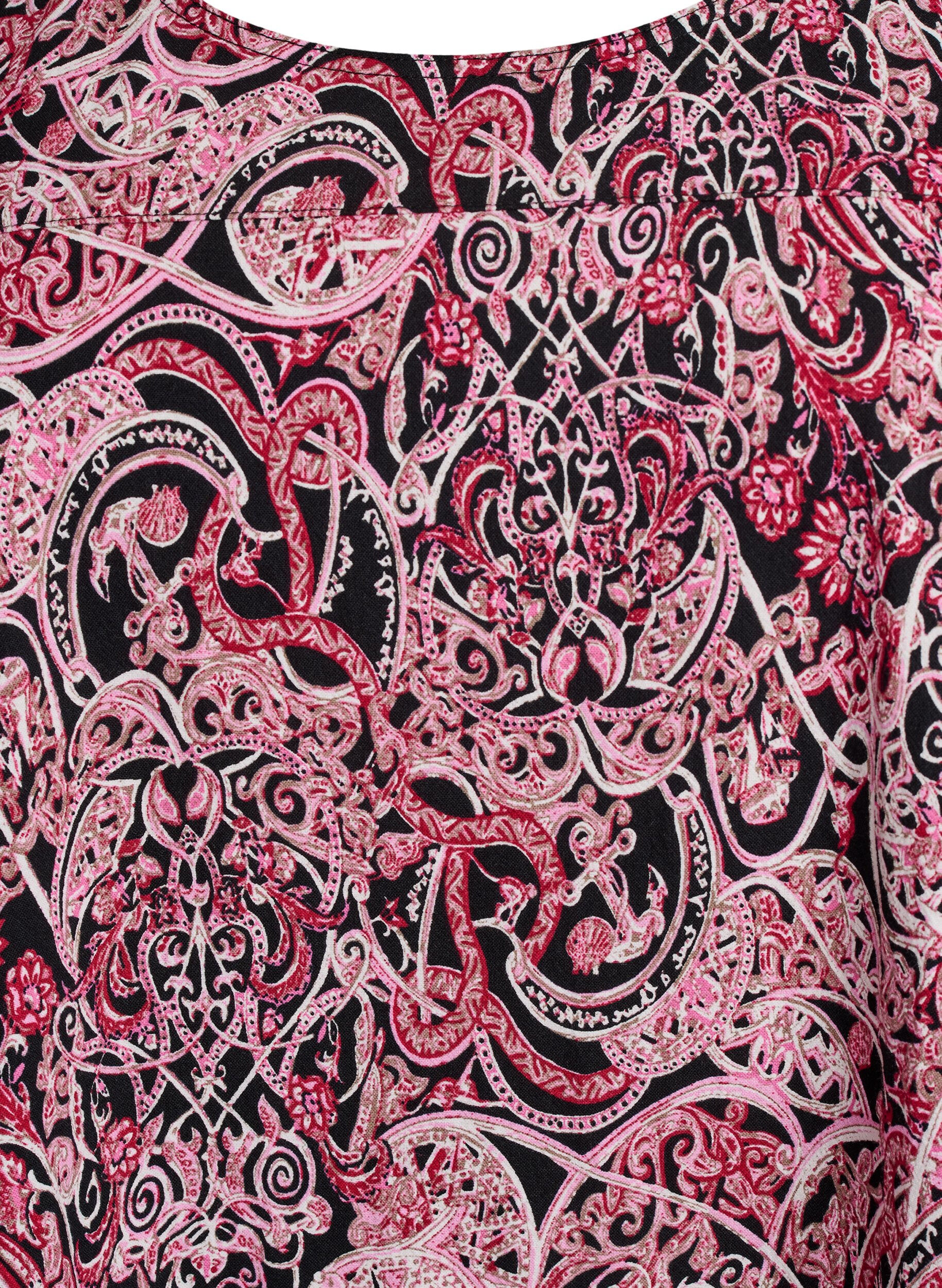 ZizziKatoenen jurk met korte mouwen en print, Zwart, Packshot image number 2