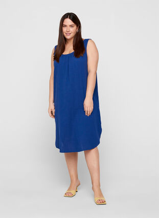 Mouwloze katoenen jurk met a-lijn, Twilight Blue, Model image number 2