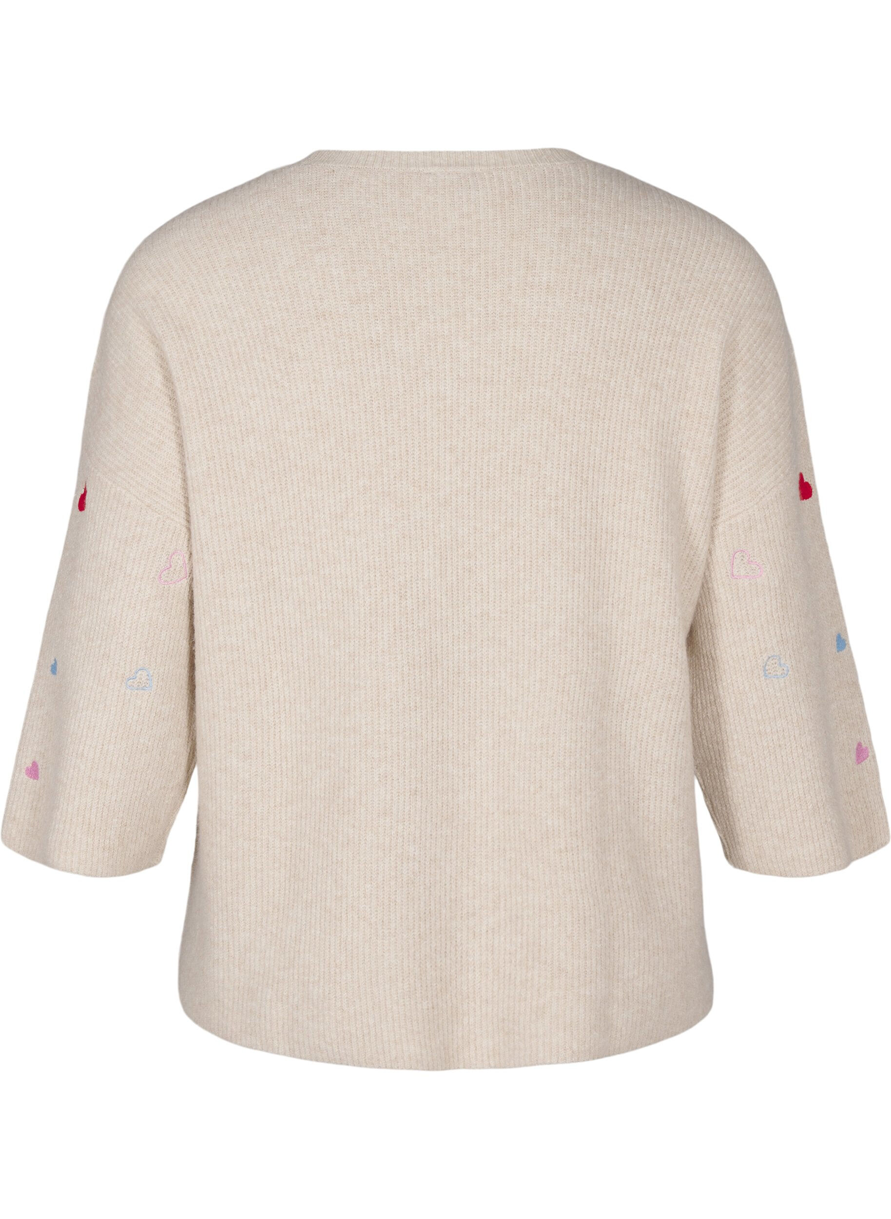 Zizzi Gebreide blouse met hartjes en 3/4 mouwen, Beige, Packshot image number 1