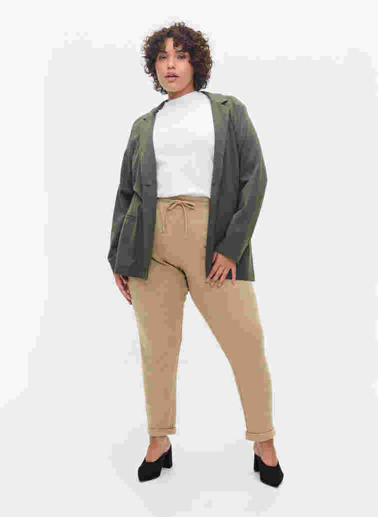 Gemêleerde broek met trekkoord en steekzakken, Beige Melange, Model image number 4