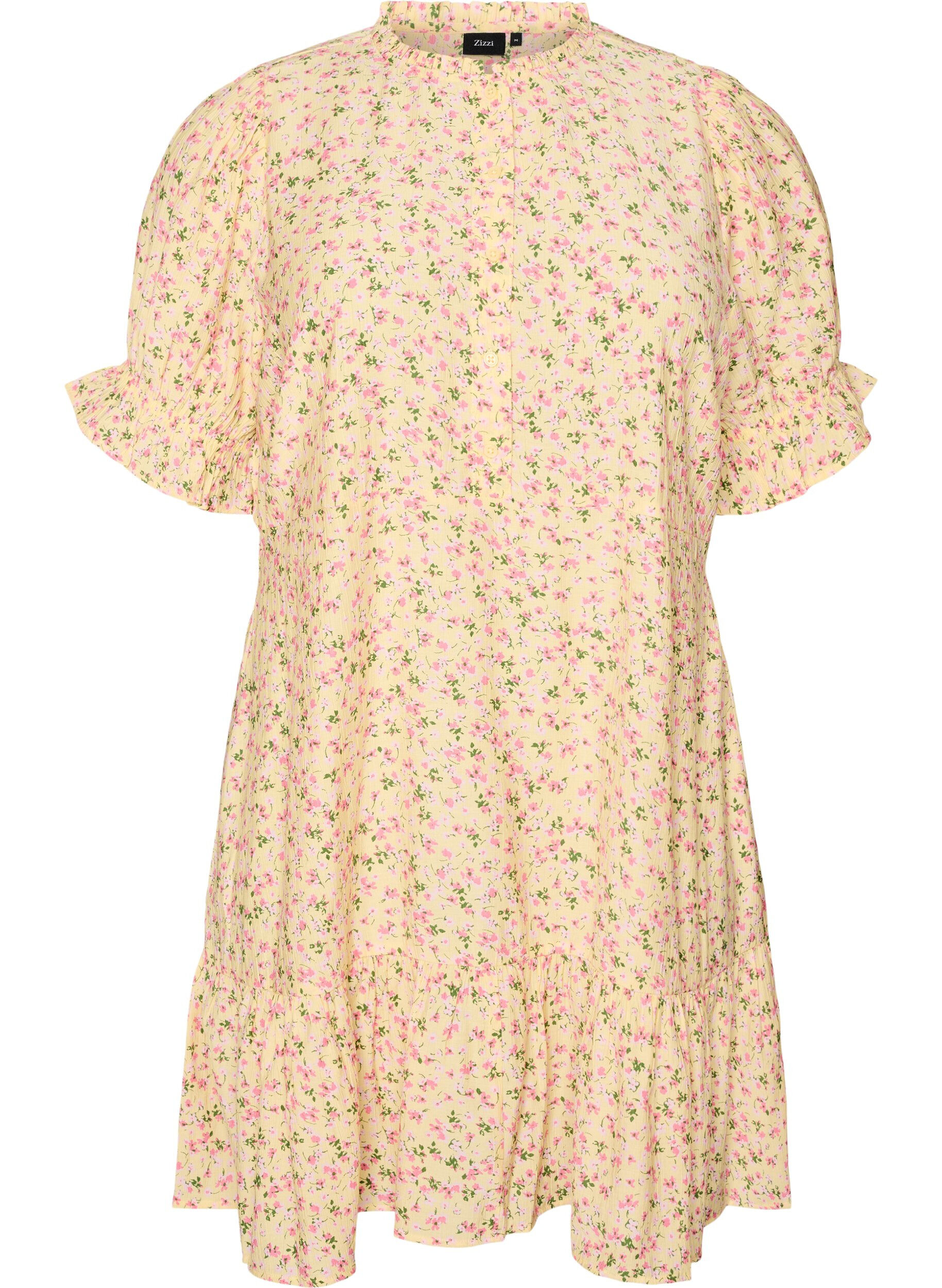 ZizziKorte viscose jurk met ruchesdetails, Geel, Packshot image number 0
