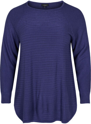 Gebreide blouse met ronde hals, Deep Cobalt, Packshot image number 0