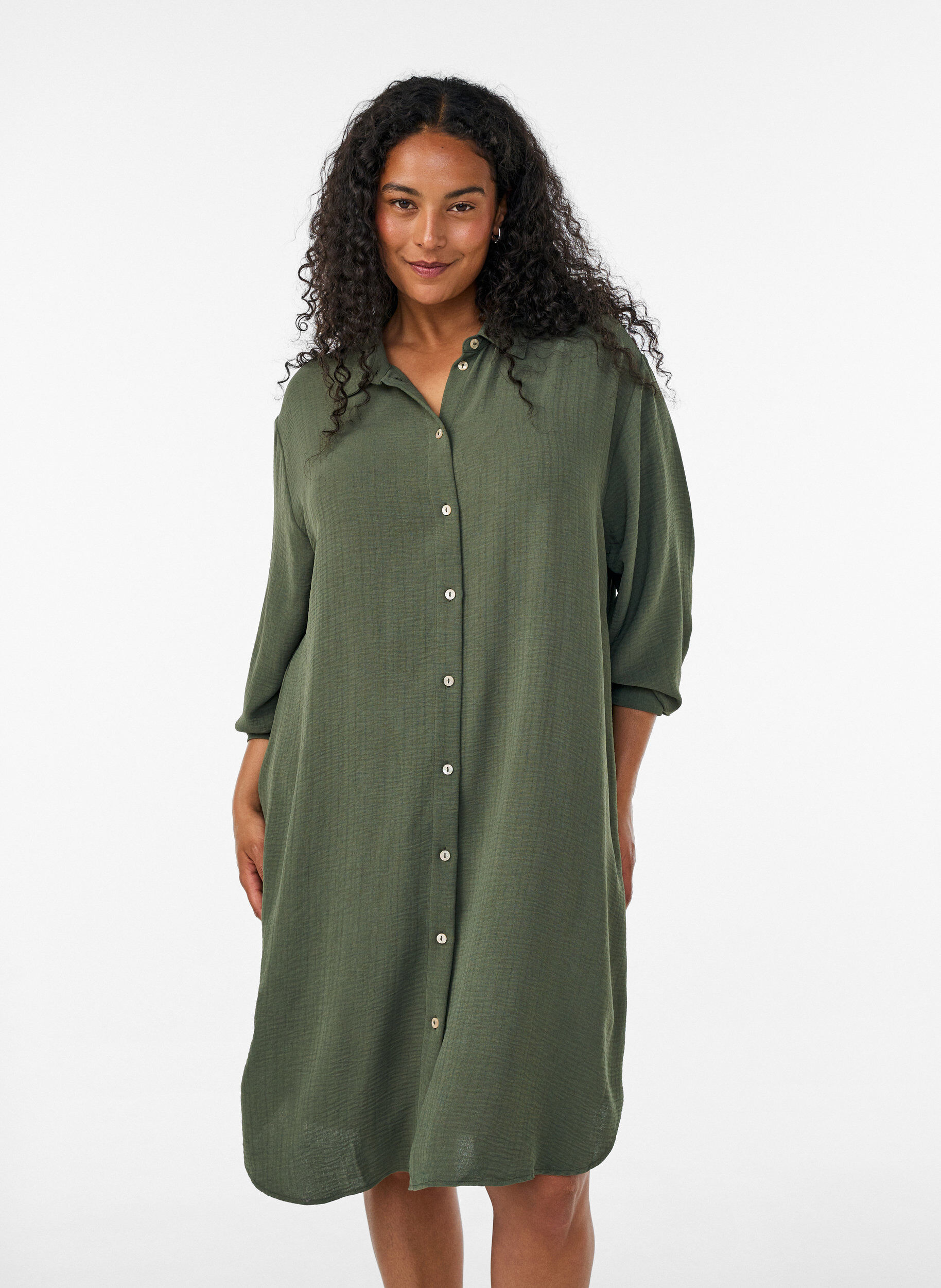 ZizziLange shirt met een lichte textuur, Groen, Model image number 2