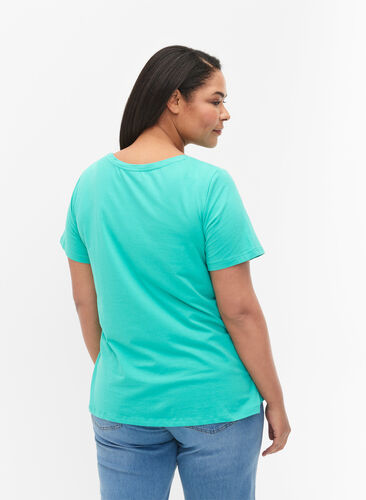 Basic t-shirt in effen kleur met katoen, Aqua Green, Model image number 1