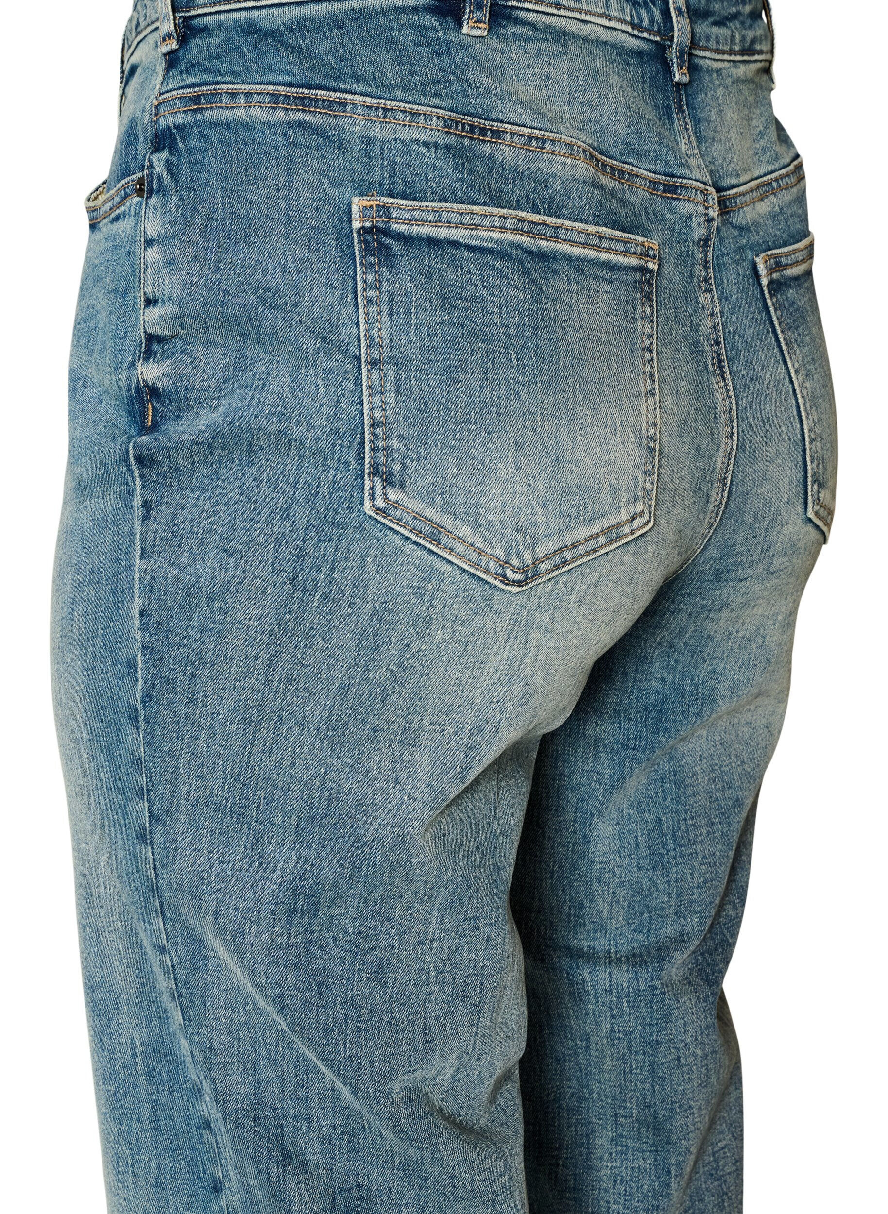 ZizziKiana straight-fit jeans met een licht versleten look, Blauw, Packshot image number 3