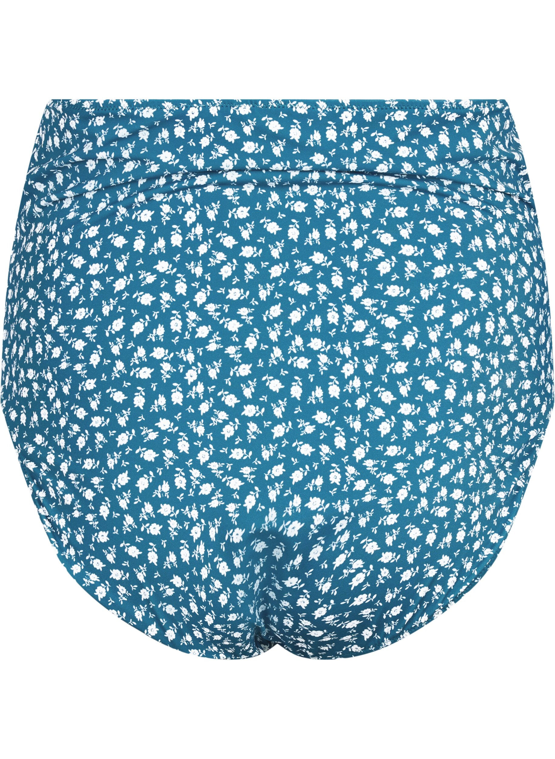 Zizzi Bikinibroekje met extra hoge taille en bloemenprint, Blauw, Packshot image number 1