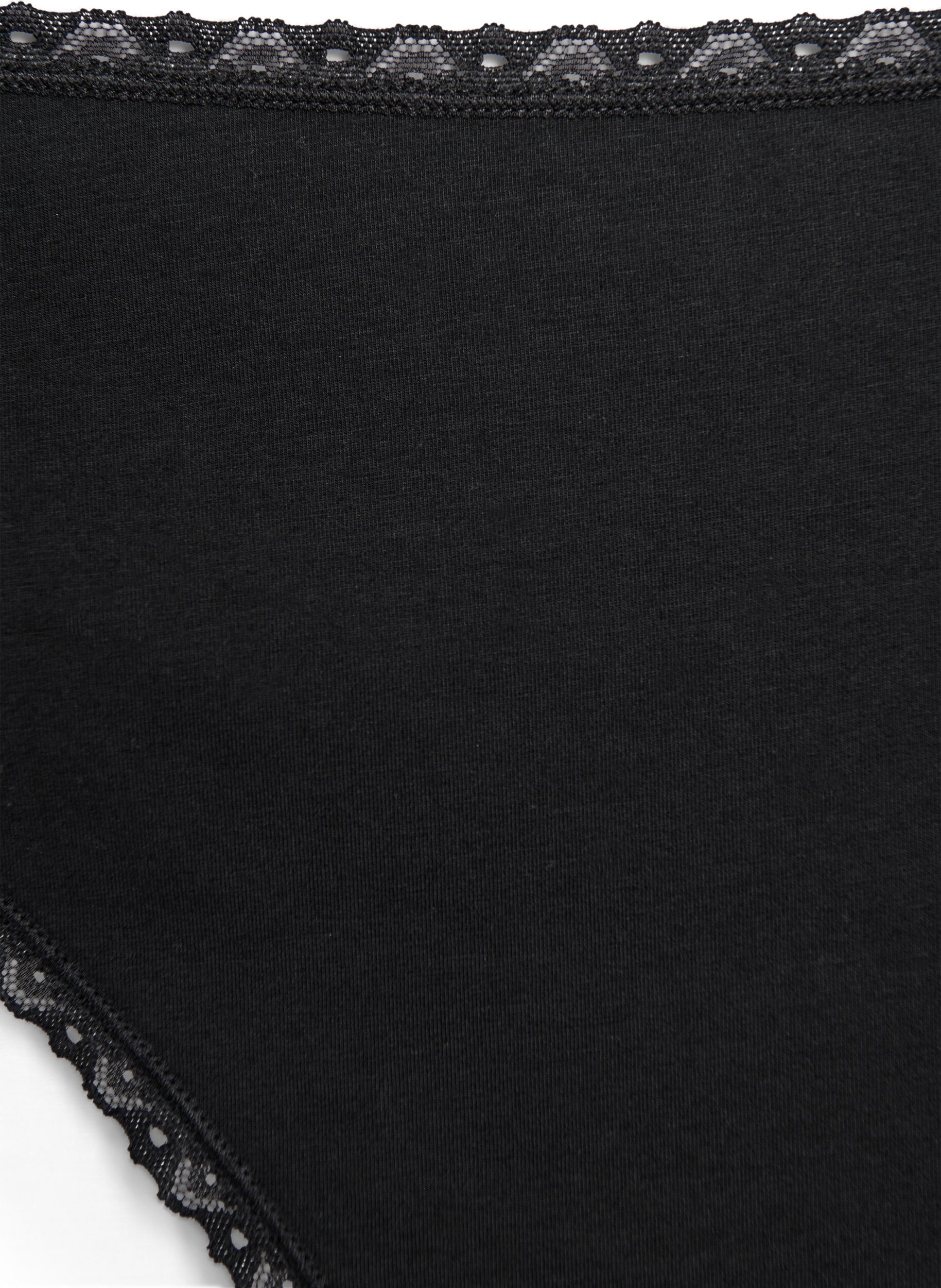 Zizzi 3-pack string met kanten randjes, Black, Packshot image number 2