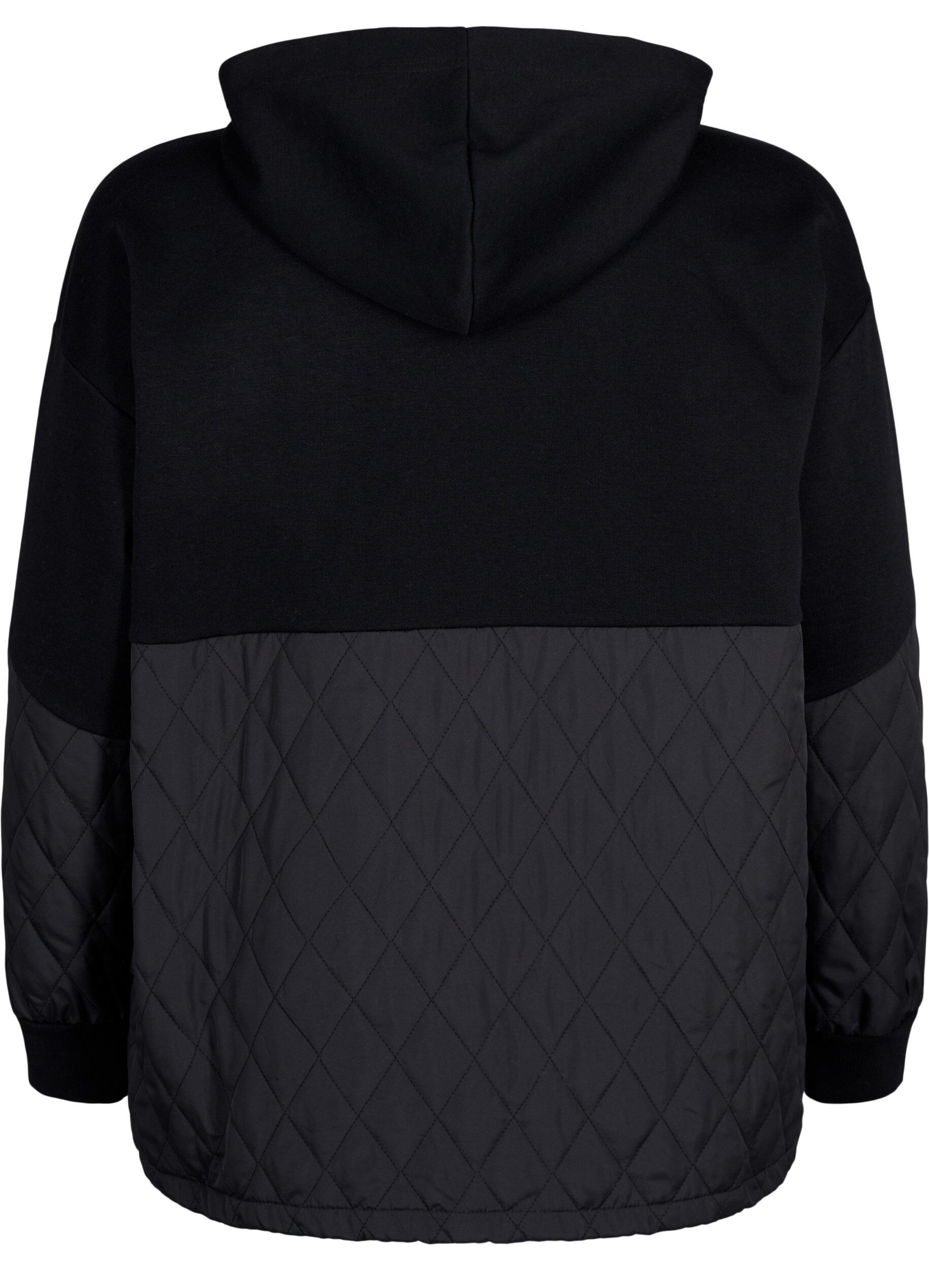Zizzi Sweatshirt met capuchon en quilt, Black, Packshot image number 1