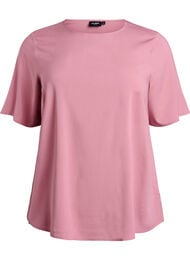 Geweven blouse met korte mouwen en ronde hals, Roze