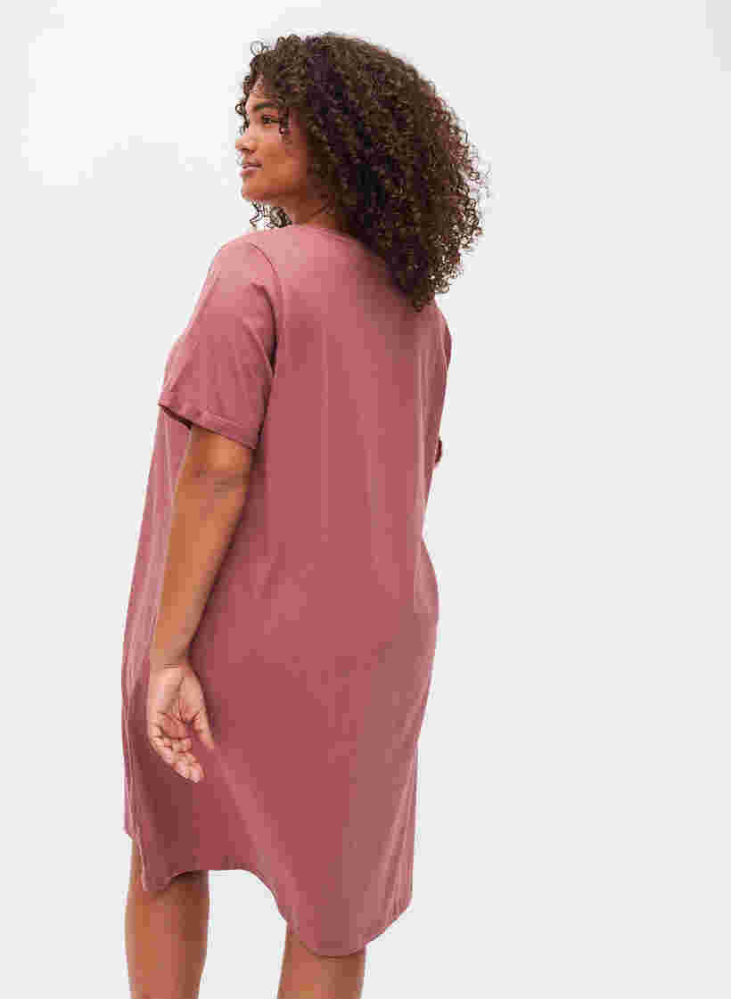 Katoenen nachthemd met korte mouwen en print, Rose Brown W. Self, Model image number 1