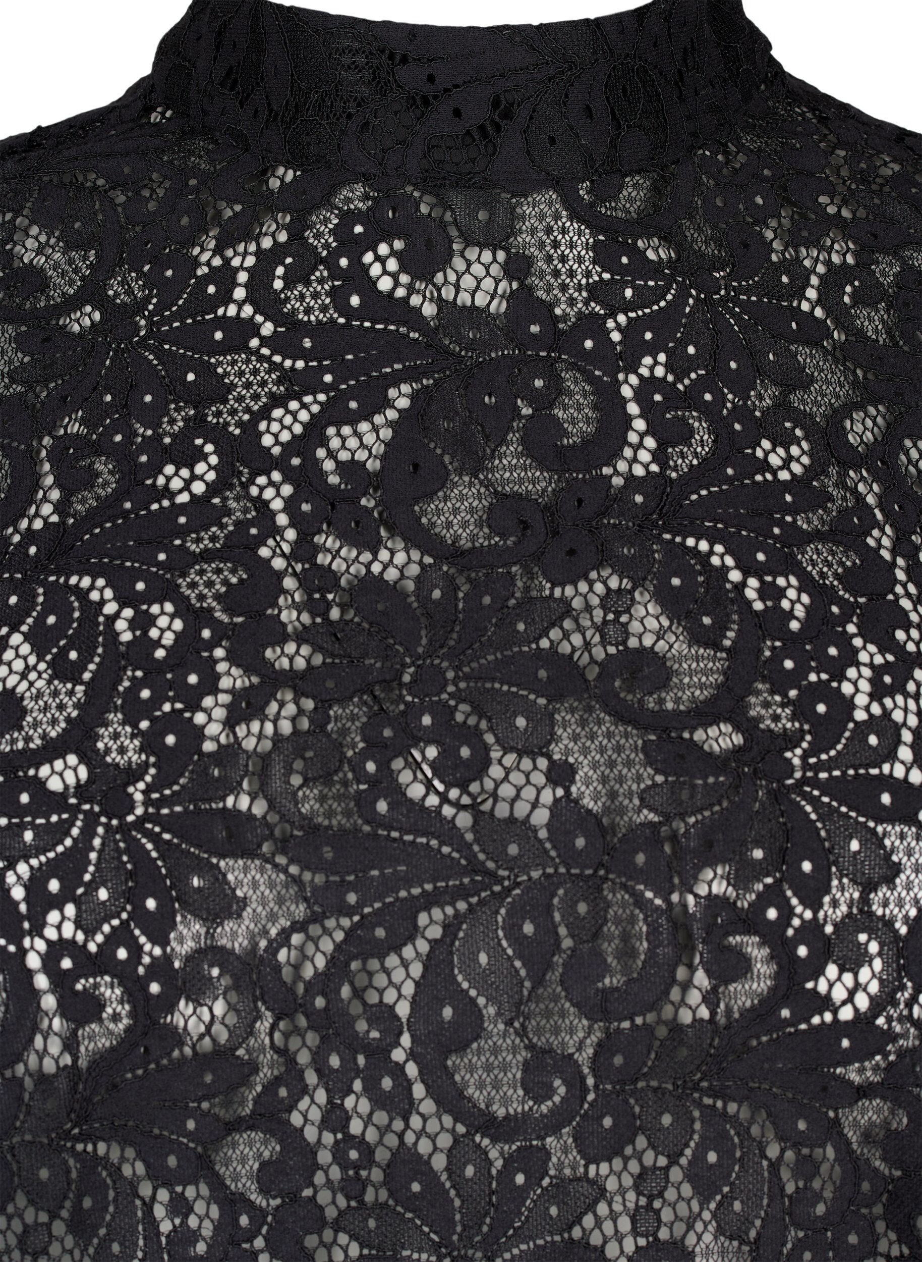 Zizzi Kanten blouse met strikdetail, Black, Packshot image number 2