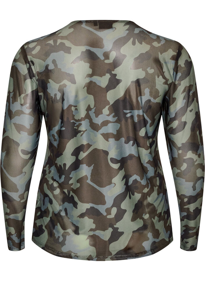 Mesh blouse met print, Groen, Packshot image number 1