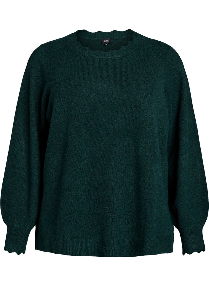 Gebreide blouse met golvende randen, Groen, Packshot image number 0