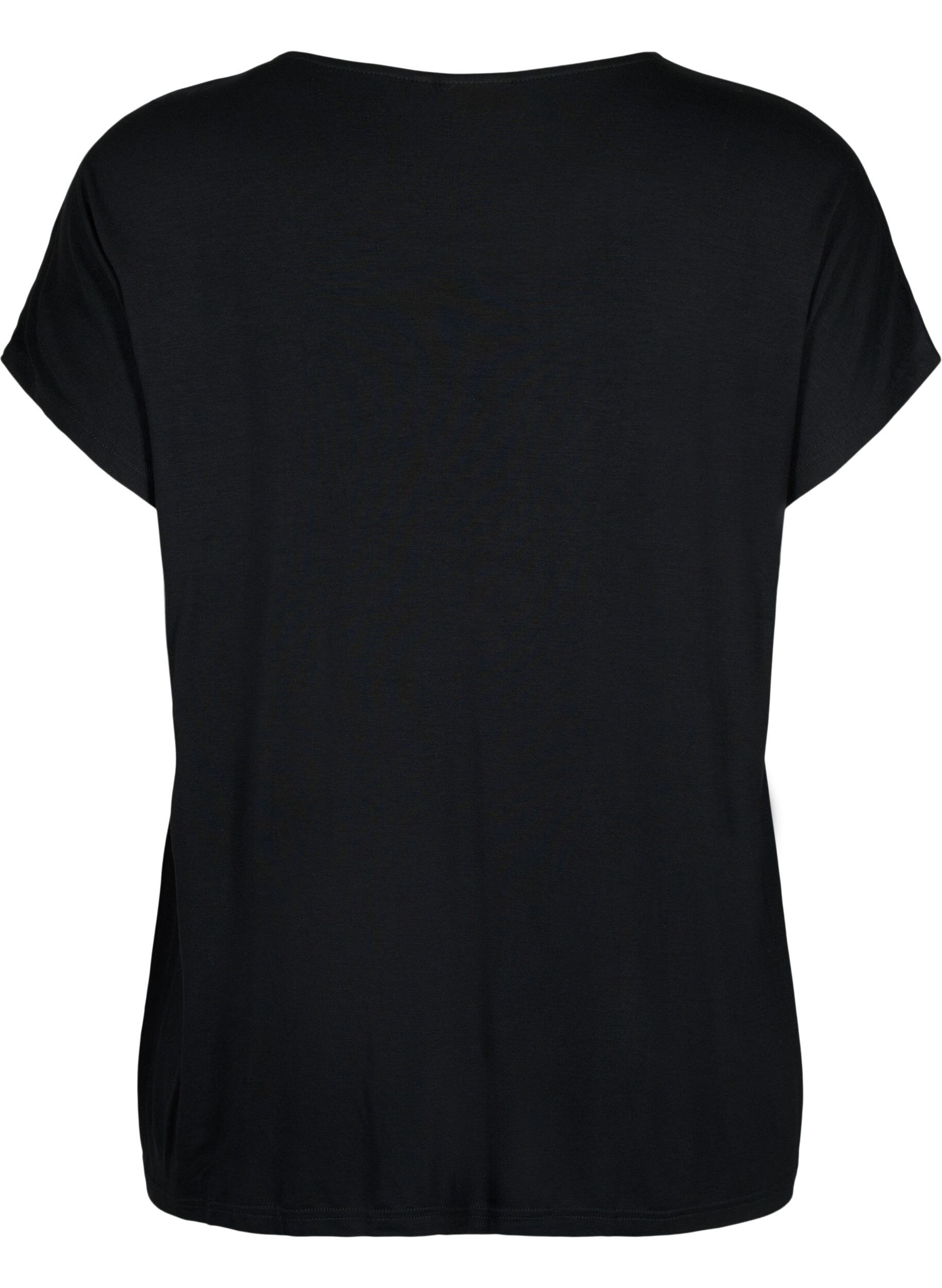 Zizzi T-shirt met korte mouwen van viscose en opdruk, Black W. Lips, Packshot image number 1