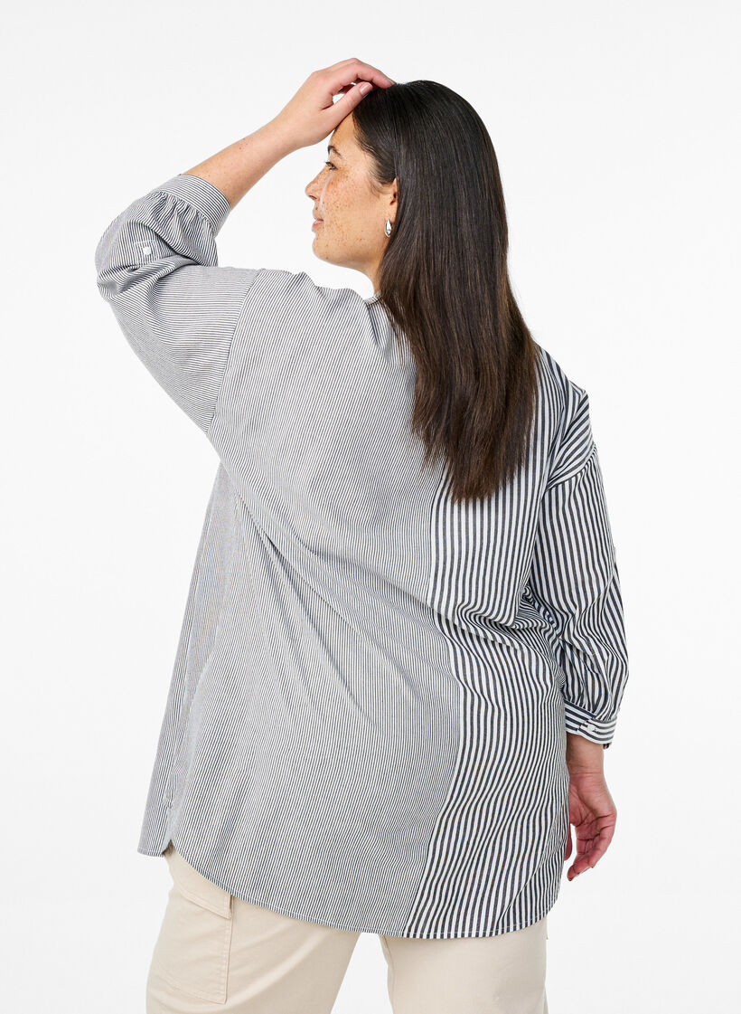 Geruite tuniek met 3/4 mouwen, Zwart, Model image number 2