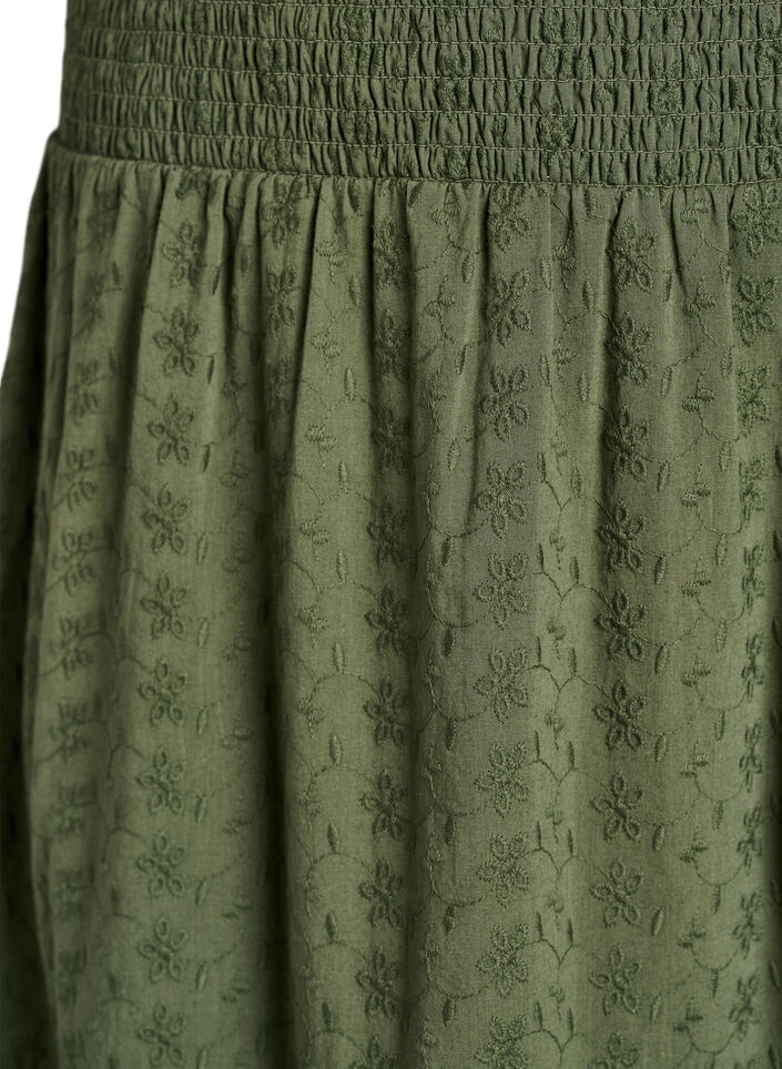 Enkellange katoenen rok met gesmokte taille, Groen, Packshot image number 2