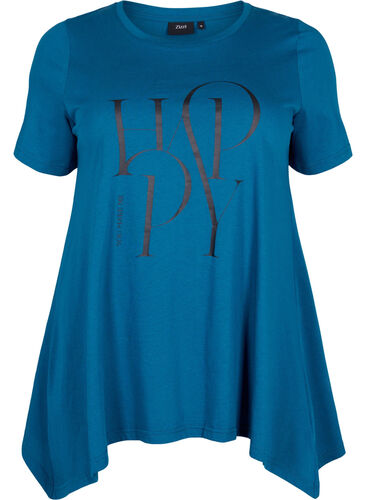 T-shirt van katoen met tekstopdruk, Blue Coral HAPPY, Packshot image number 0