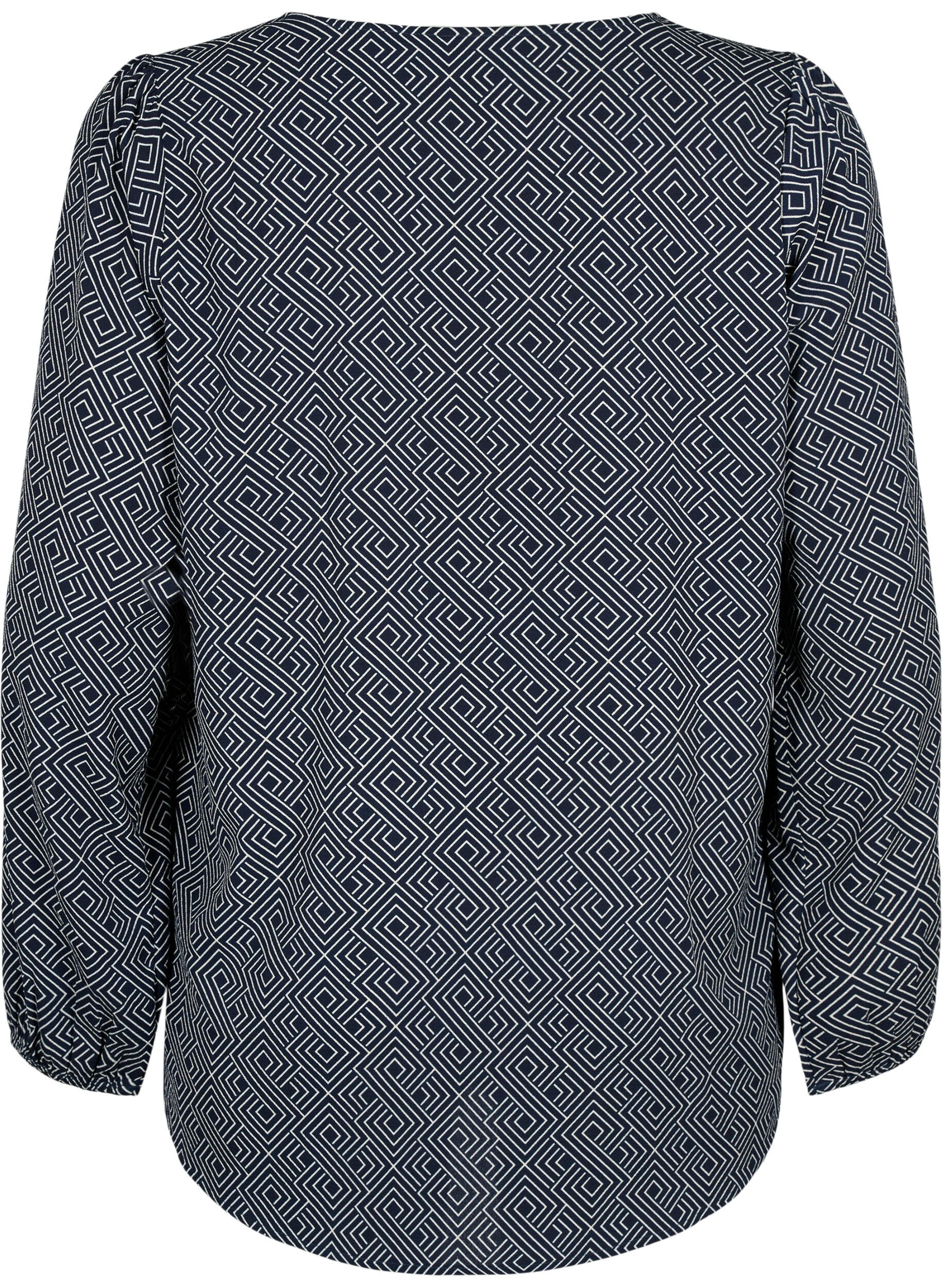 Zizzi Blouse avec col en V et imprim&eacute;, Navy Graphic AOP, Packshot image number 1