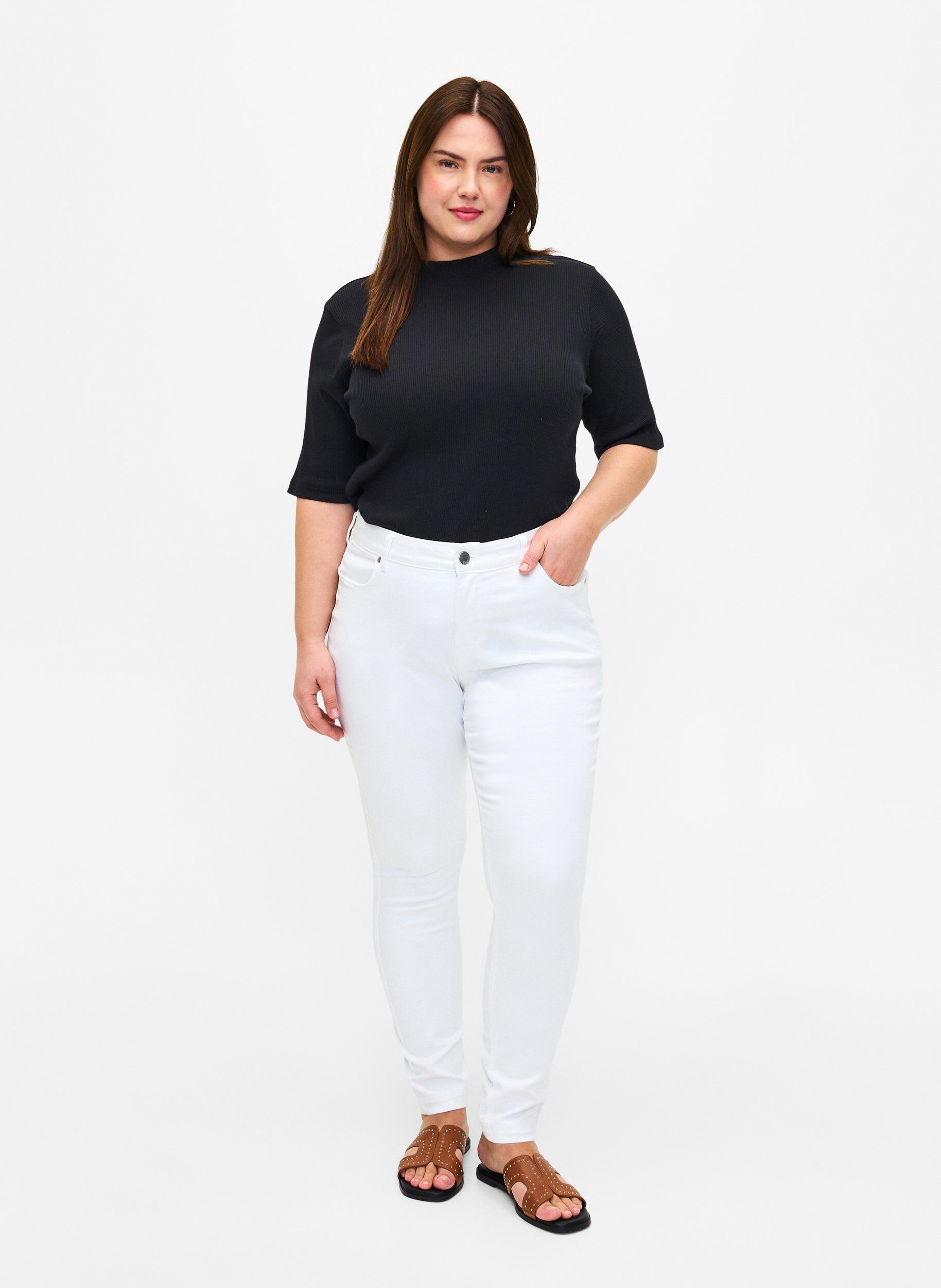 Zizzi Viona jeans met normale taille, Wit, Model image number 0