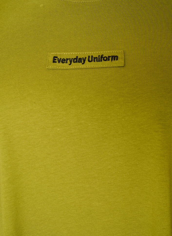 Katoenen T-shirt met tekstbadge, Groen, Packshot image number 2