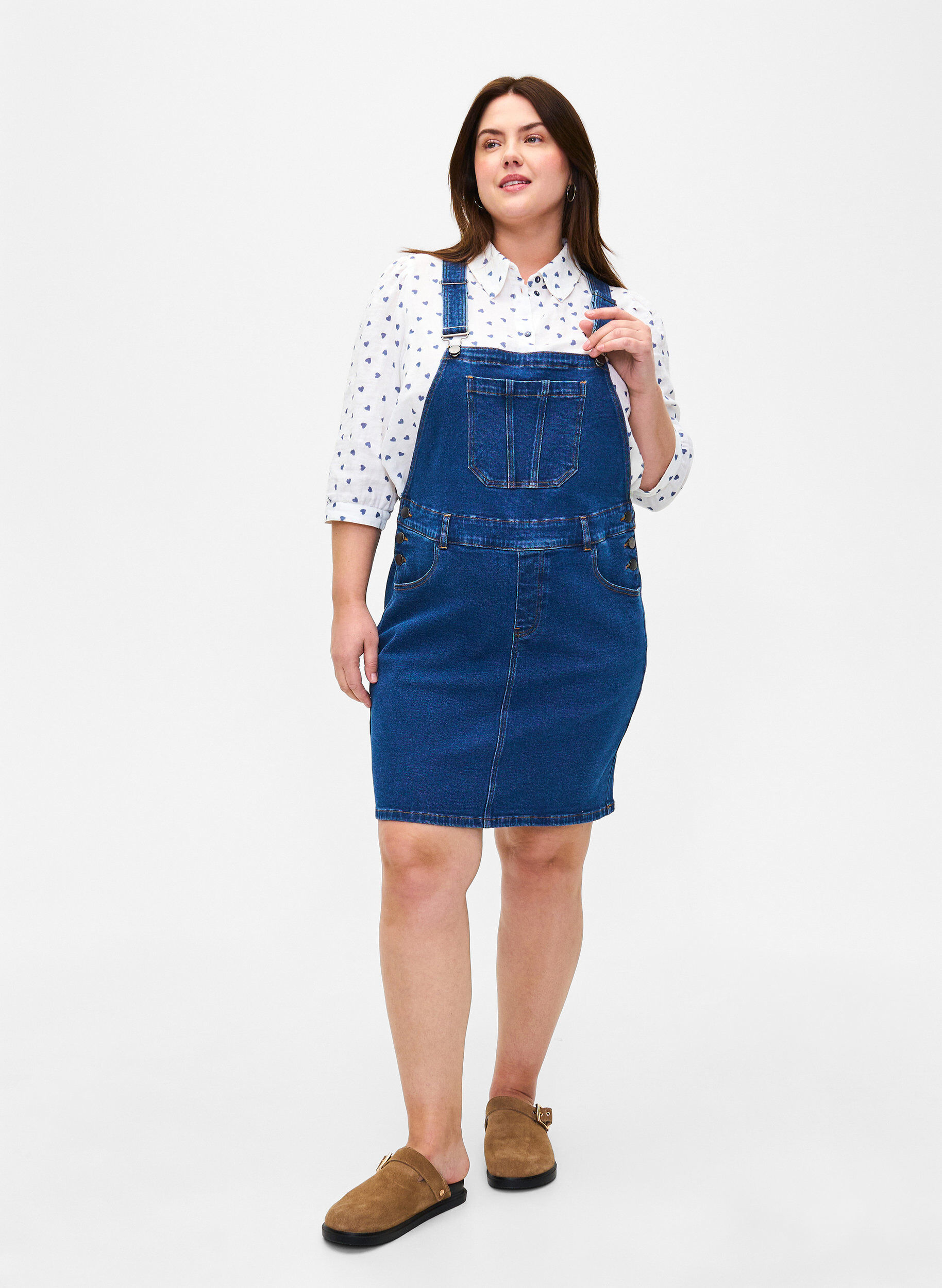 Zizzi Denim overall jurk, Blauw, Model image number 1