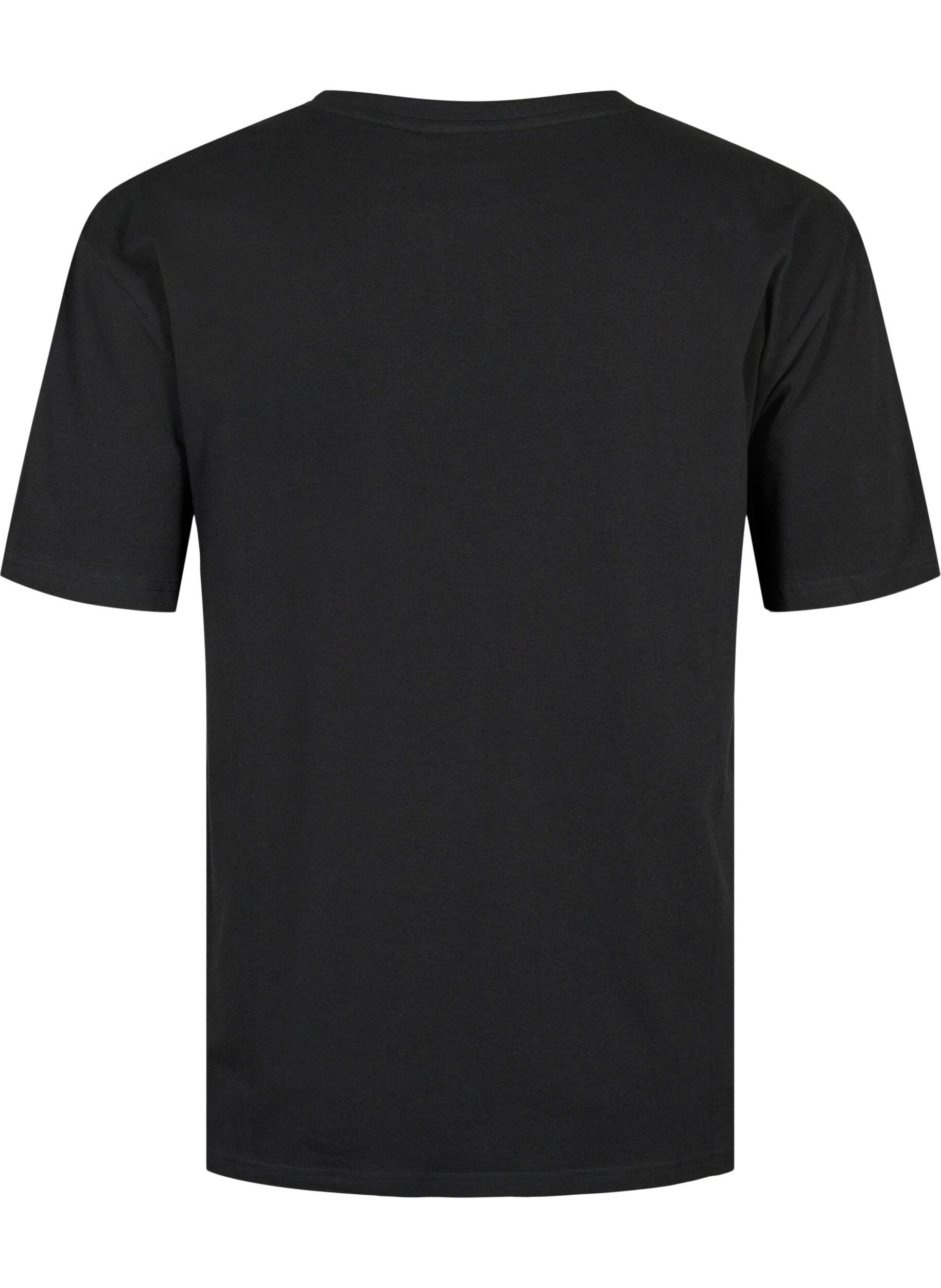 Zizzi T-shirt in biologisch katoen met similistenen, Black, Packshot image number 1