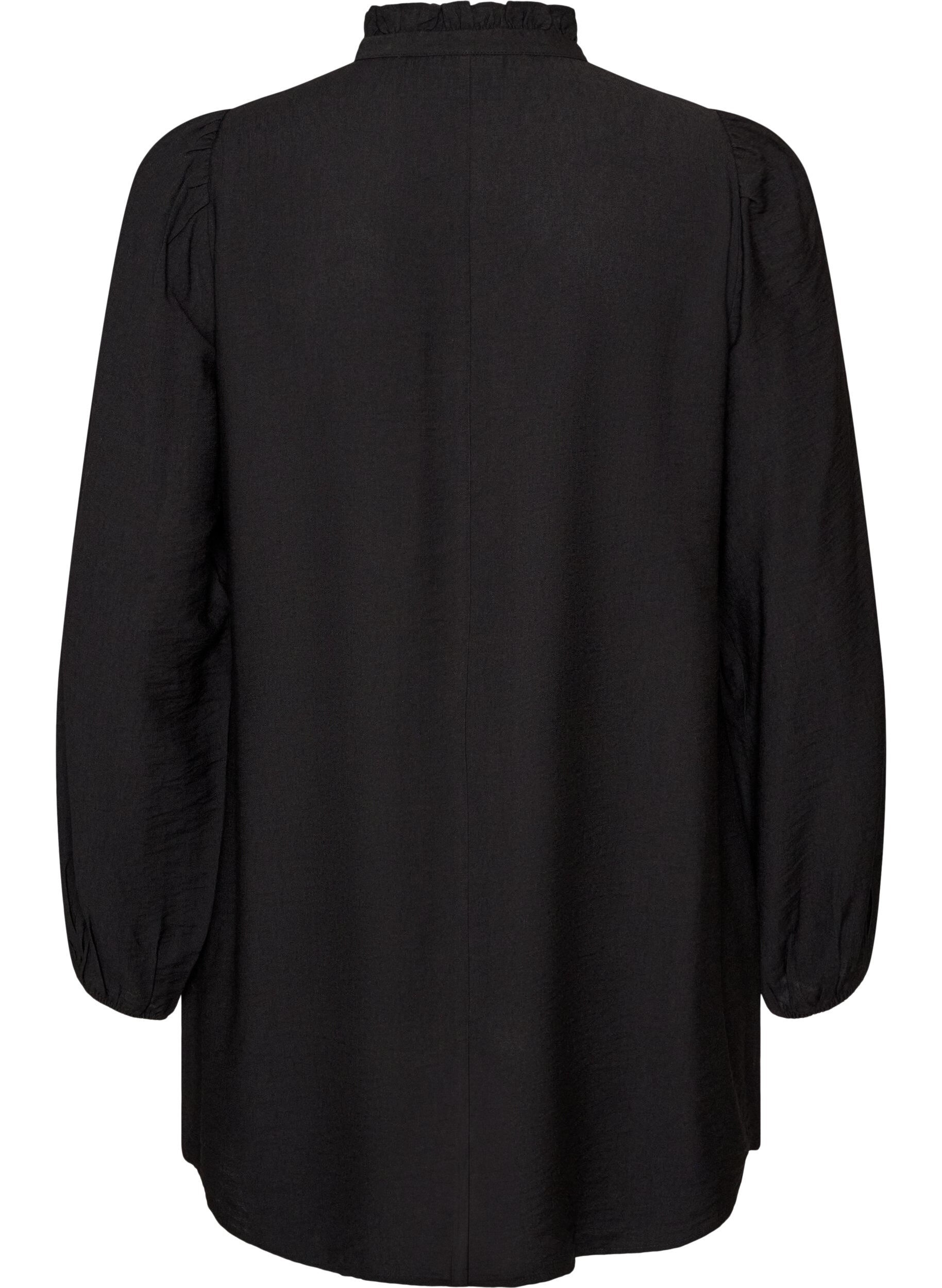 ZizziViscose tuniek met ruches en knopen, Zwart, Packshot image number 1