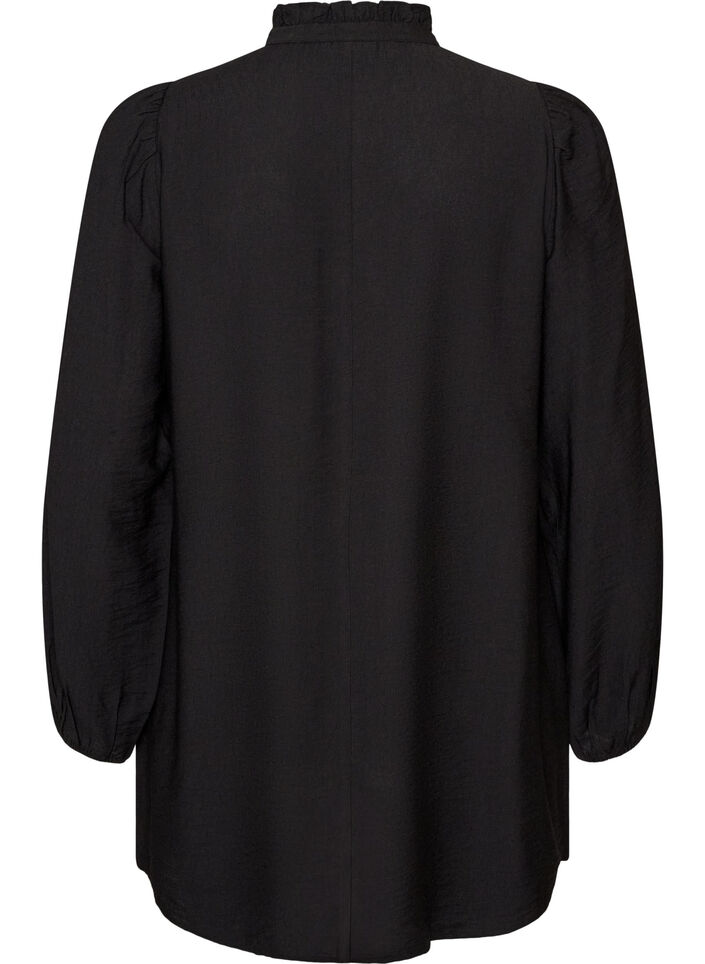 Viscose tuniek met ruches en knopen, Zwart, Packshot image number 1