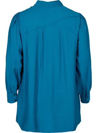 Lange blouse in effen kleur en viscosemix, Moroccan Blue, Packshot image number 1