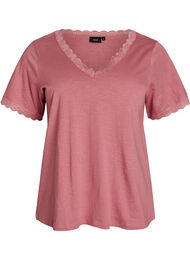 T-shirt met kanten rand, Roze
