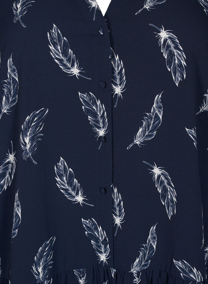Midi jurk met lange mouwen, Navy B. Feather AOP, Packshot image number 2