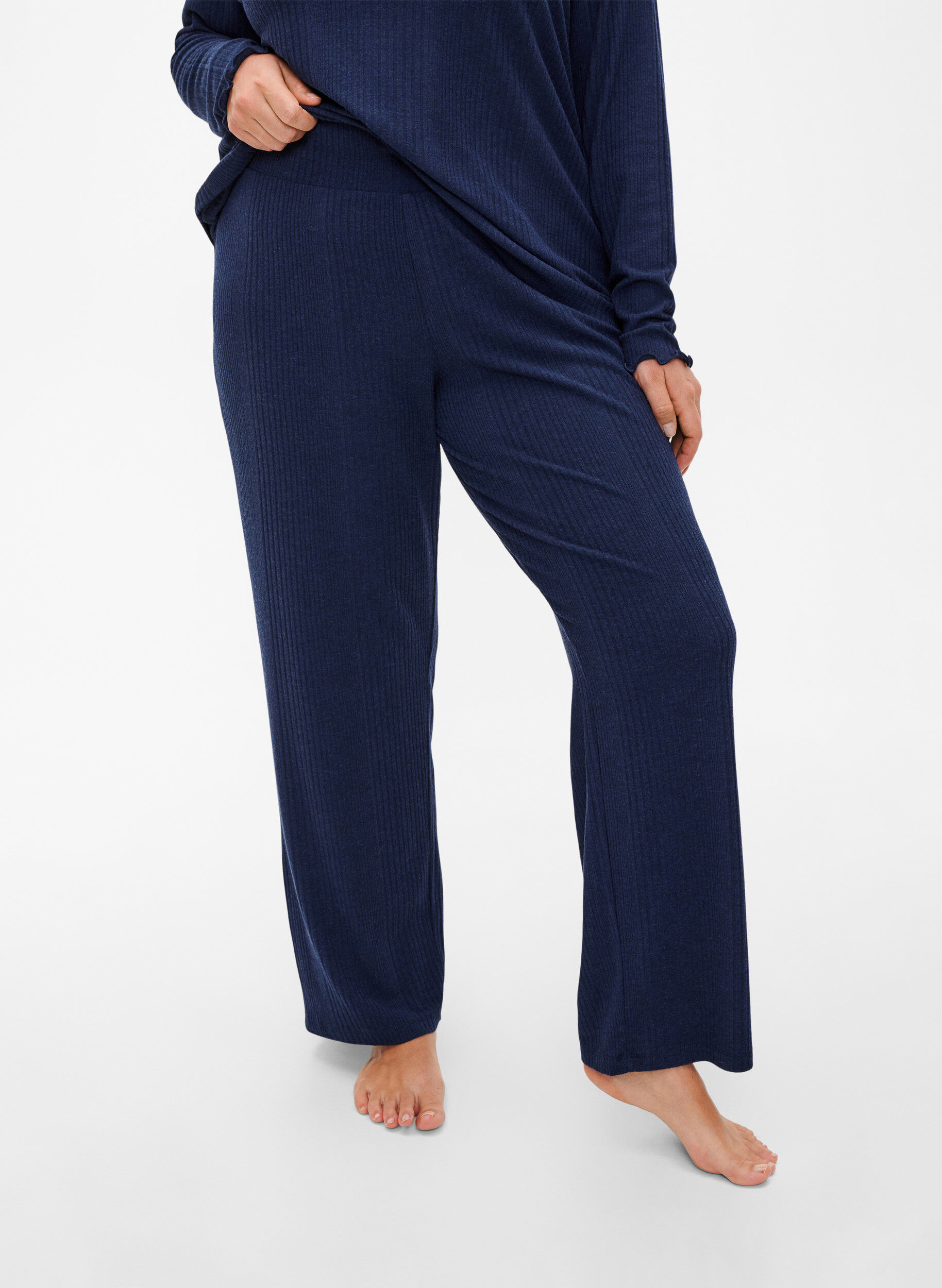 Zizzi Comfortabele broek met gestreepte textuur, Night Sky Mel., Model image number 2
