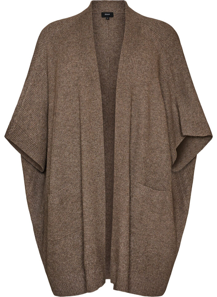 Cardigan met open voorkant en wijde mouwen, Bruin, Packshot image number 0