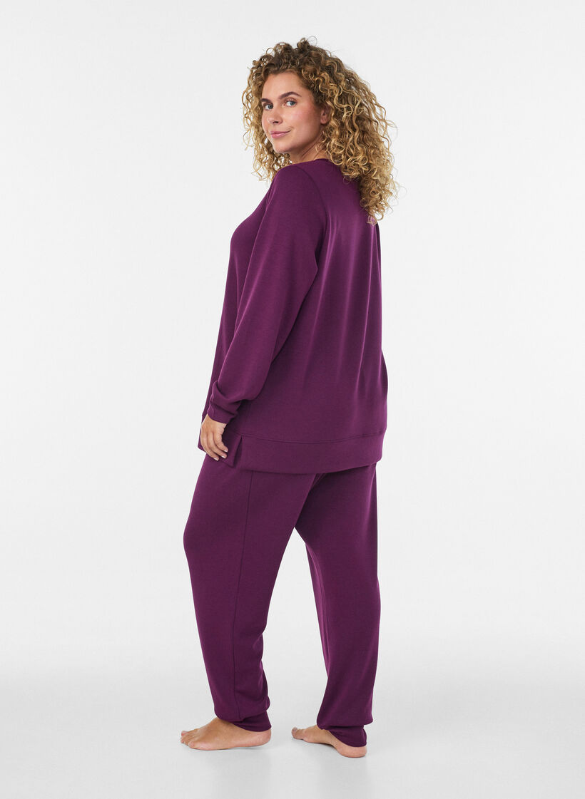 Jersey blouse met lange mouwen en een ronde hals, Paars, Model image number 2