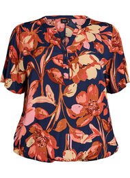 Viscose blouse met bloemenprint en korte mouwen, 9990