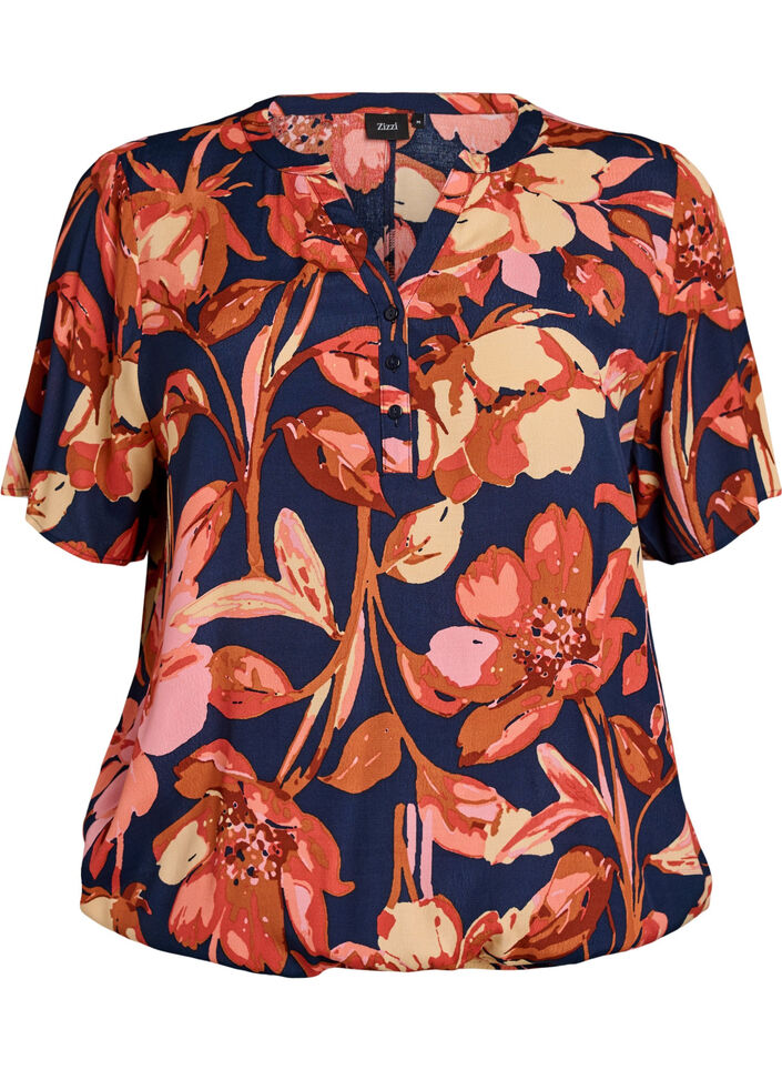 Viscose blouse met bloemenprint en korte mouwen, 9990, Packshot image number 0