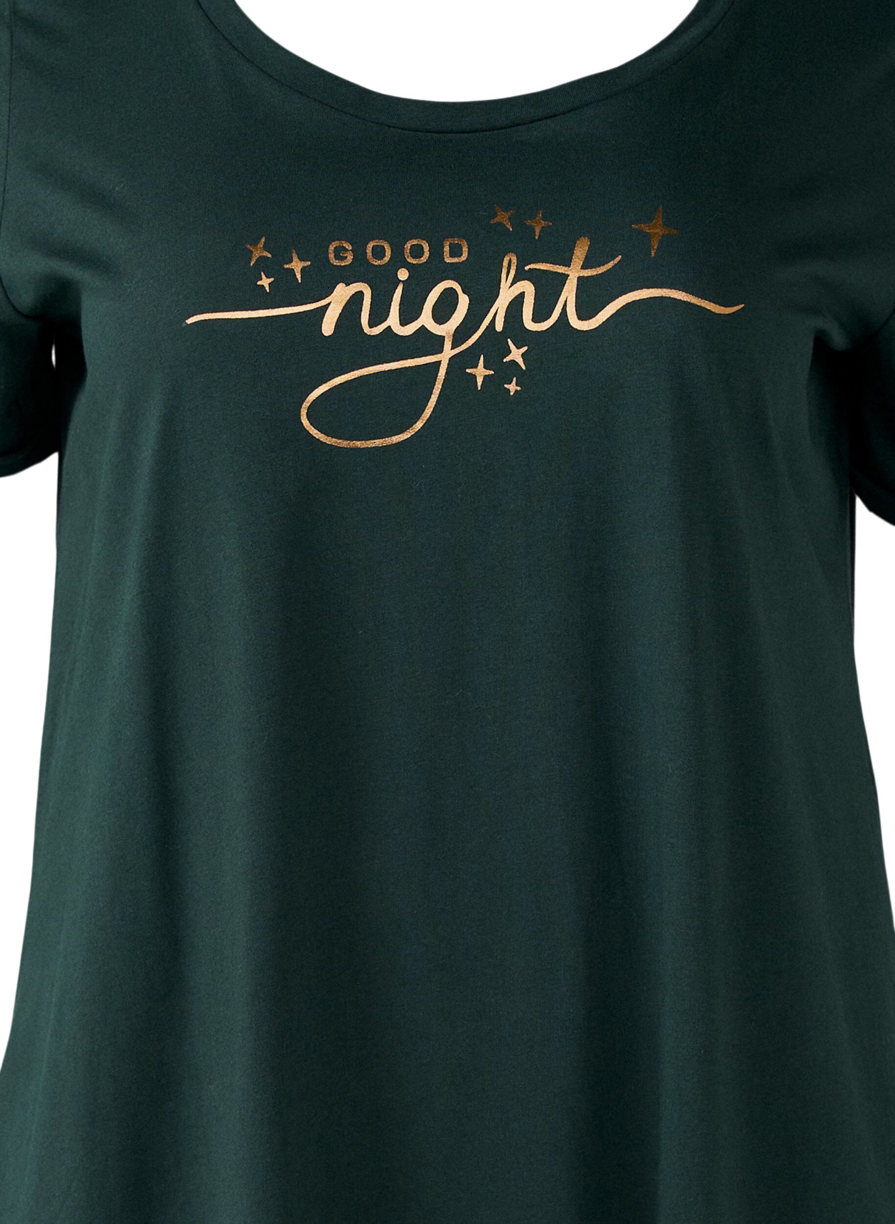 Zizzi Nachtjapon met korte mouwen van biologisch katoen, Groen, Packshot image number 2