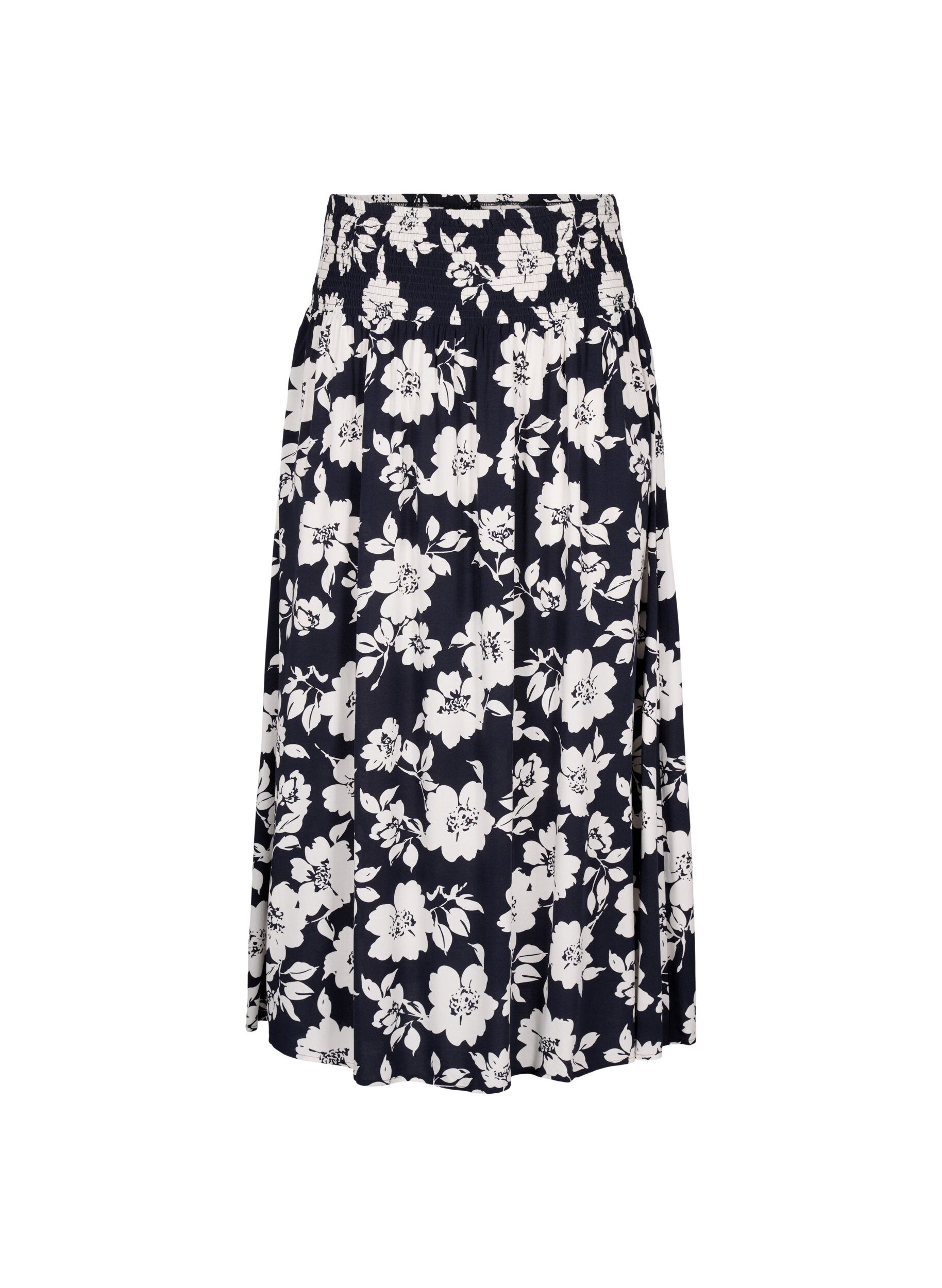 Zizzi FLASH - Maxi rok in viscose met smokwerk, Blauw, Packshot image number 0