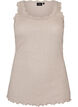 Geribde top met kanten afwerking, Beige, Packshot image number 0
