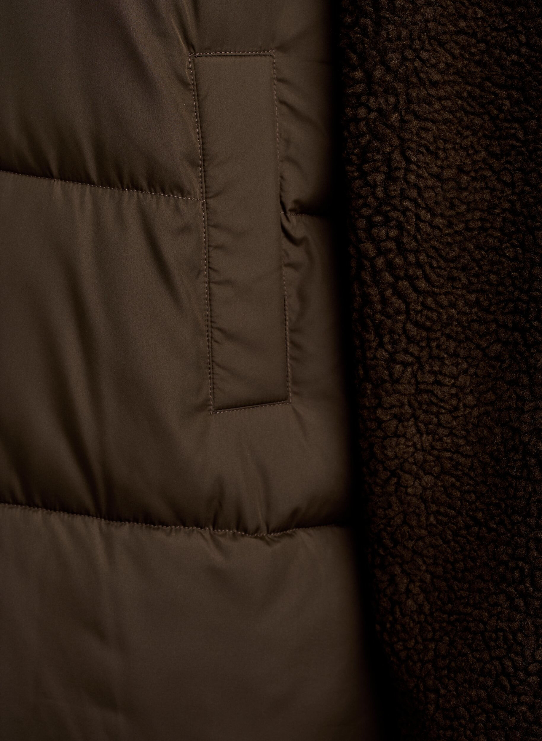ZizziHalflange pufferjas met teddystof, Bruin, Packshot image number 3