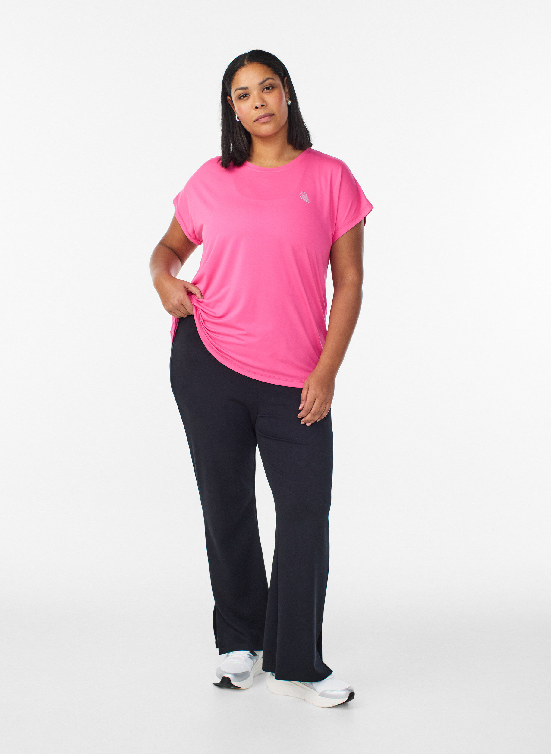 Zizzi Effen gekleurd trainingsshirt, Roze, Model image number 1