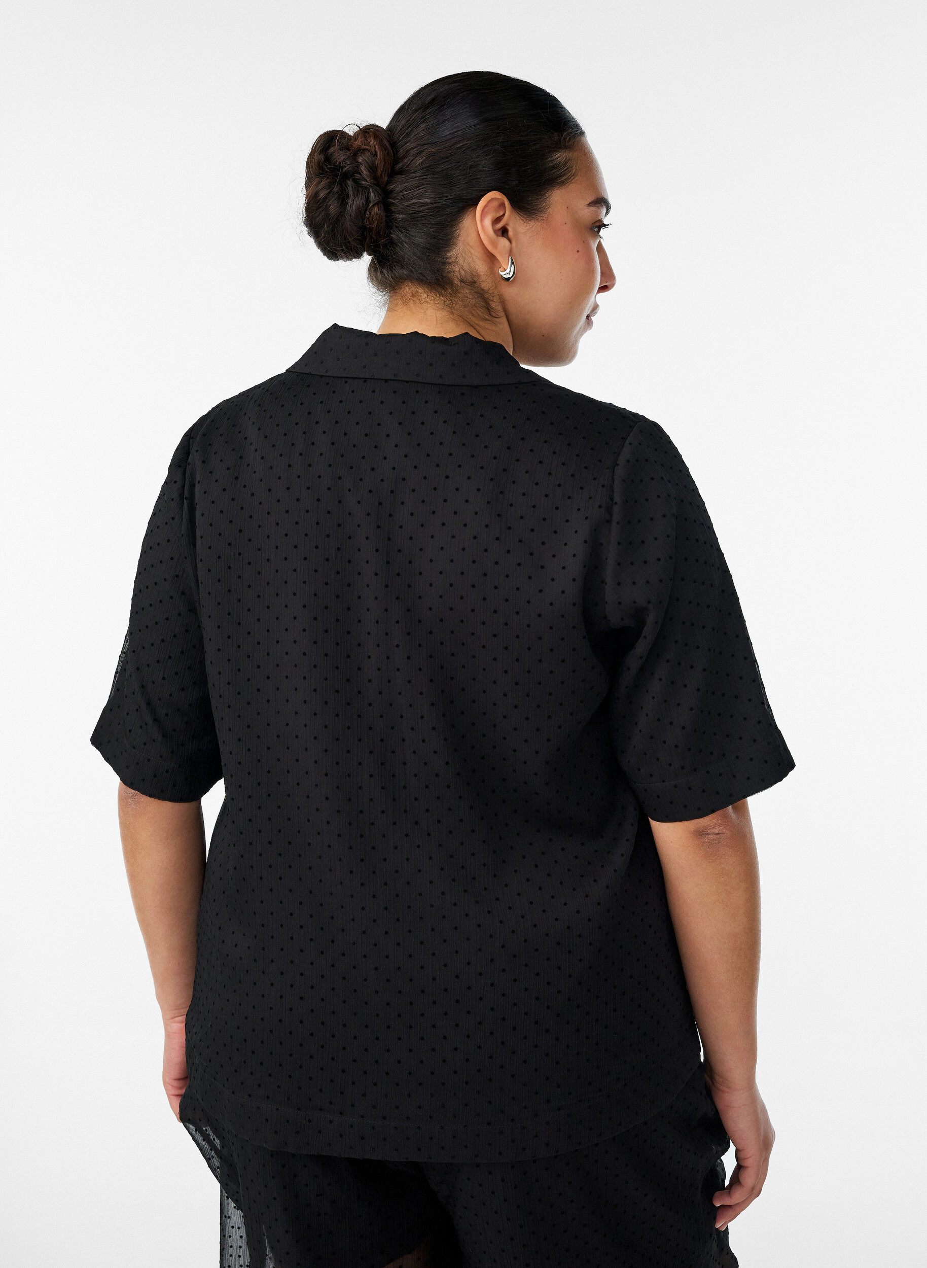 ZizziPolkadot blouse met revers, Zwart, Model image number 2