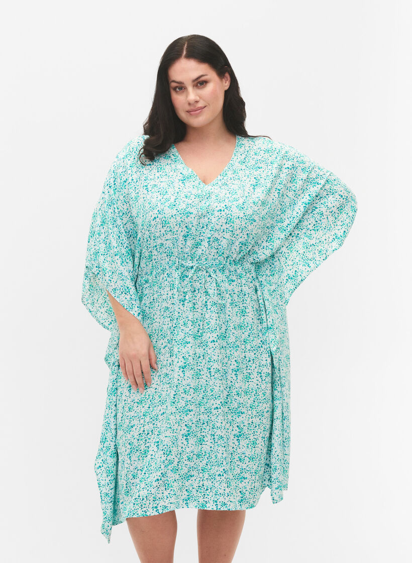 Viscose caftan jurk met print, Green Dot, Model image number 0