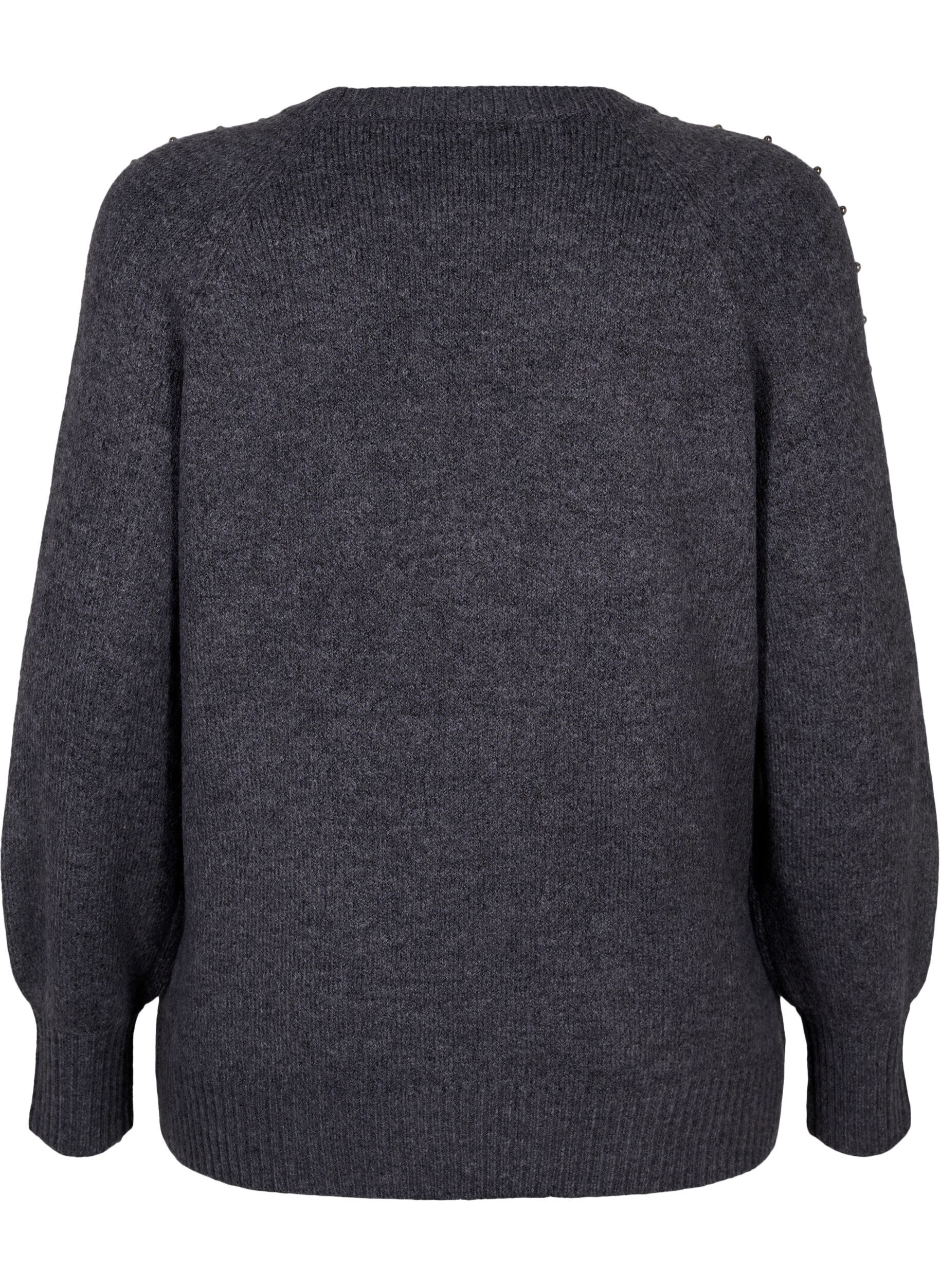 Zizzi Gebreide blouse met parels, Dark Grey Melange, Packshot image number 1