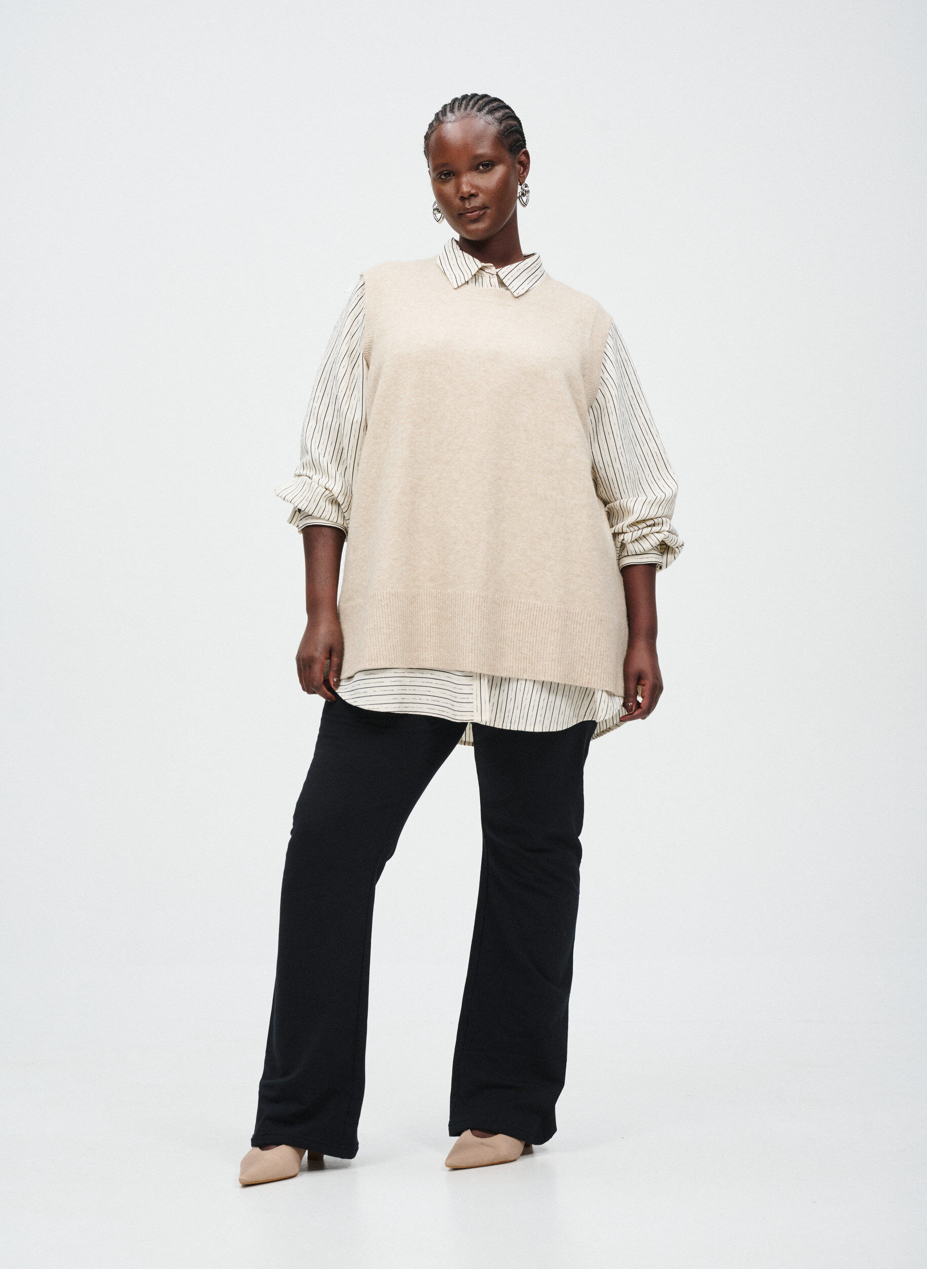 Zizzi Flared jerseybroek, Zwart, Image image number 0