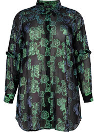 Lang overhemd van viscose met lurex structuur, Black W. Green Lurex