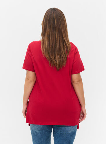 Katoenen t-shirt met korte mouwen en a-lijn, Tango Red ENOUGH, Model image number 1