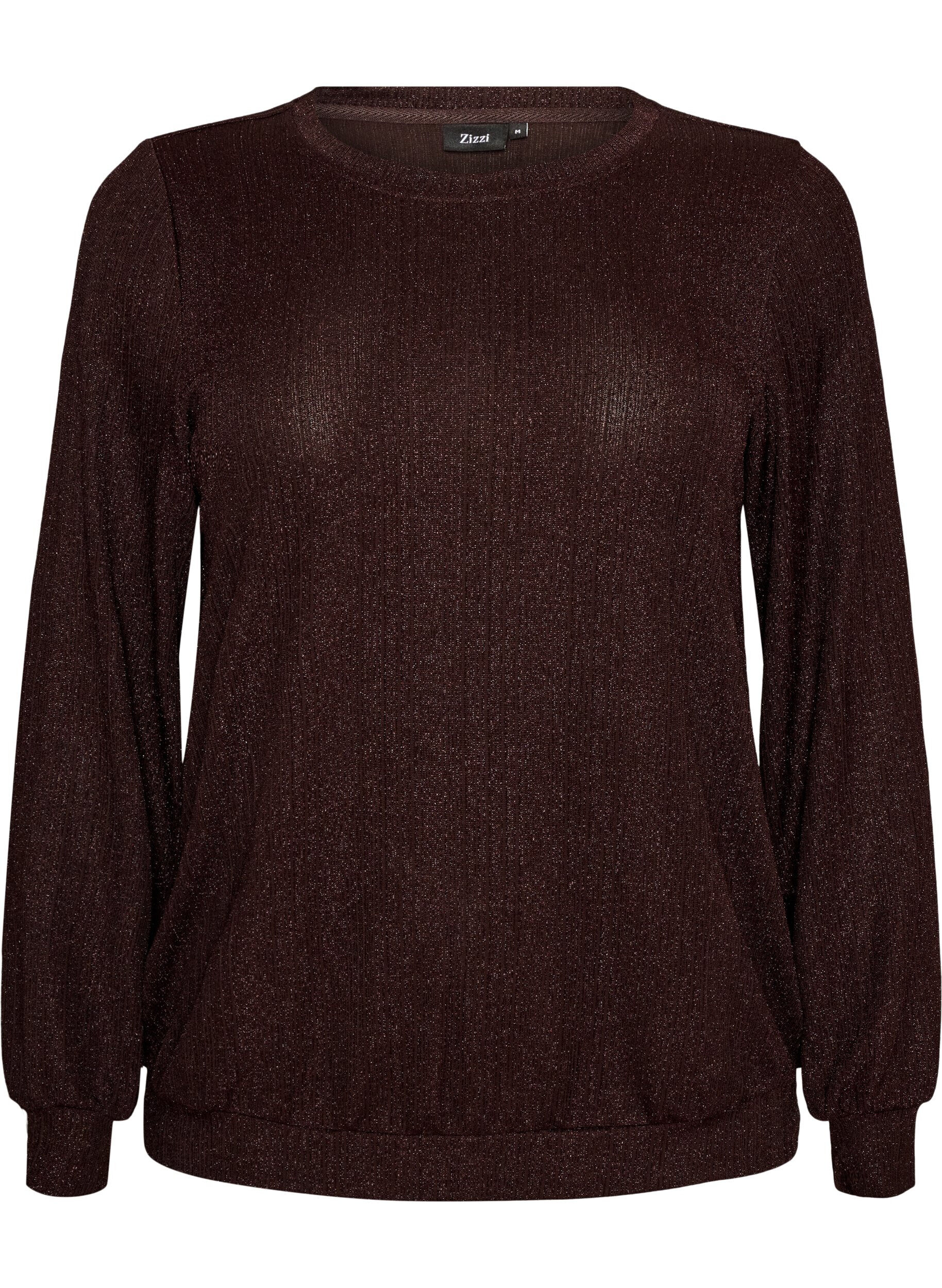 ZizziBlouse met verticale structuur en glitterdraad, Bruin, Packshot image number 0