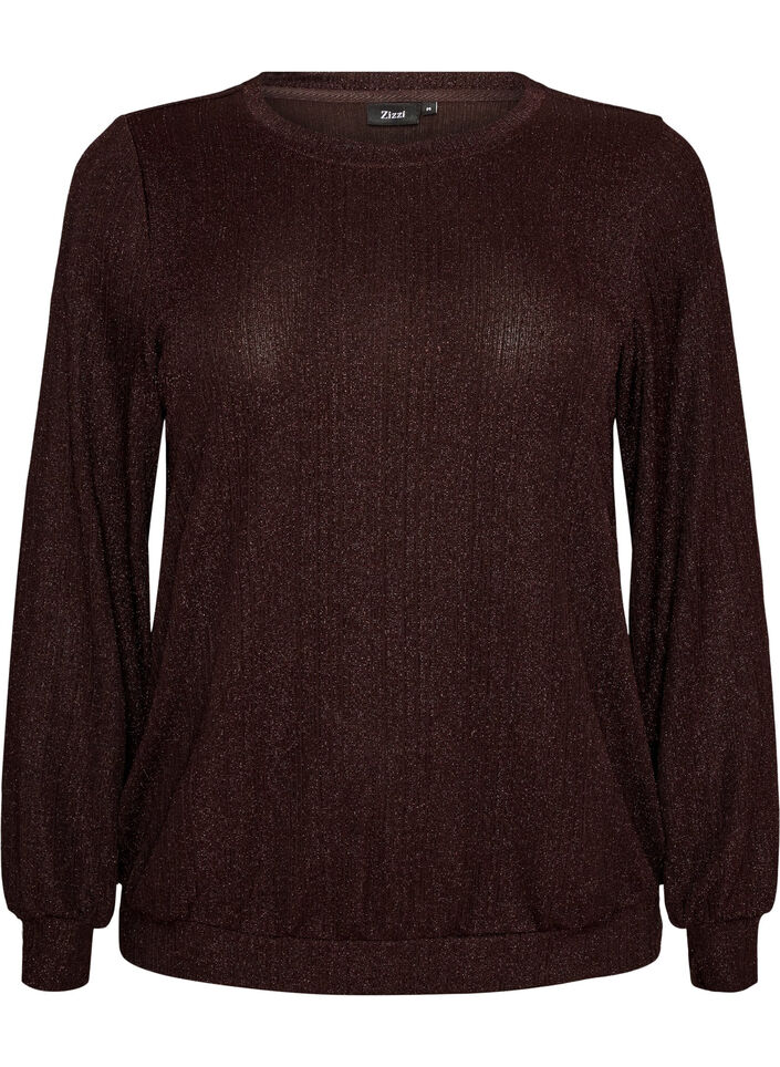 Blouse met verticale structuur en glitterdraad, Bruin, Packshot image number 0